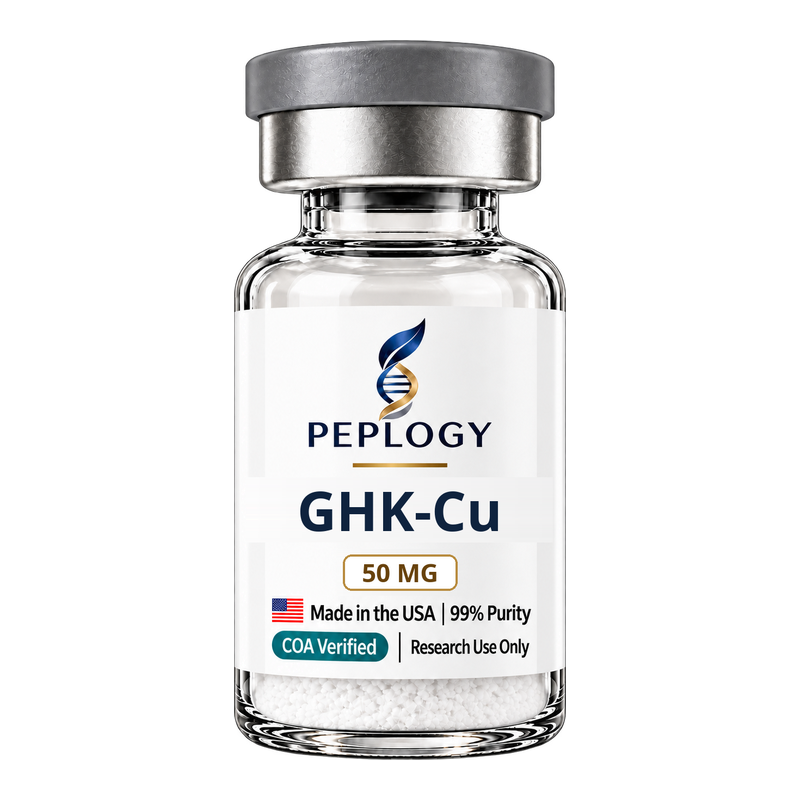 GHK-Cu 50 MG research peptide vial by Peplogy