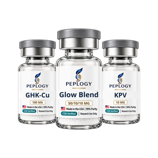 Glow Research Bundle: GHK-Cu 100 mg, Glow Blend 50/10/10 mg and KPV 10 mg research vials by Peplogy
