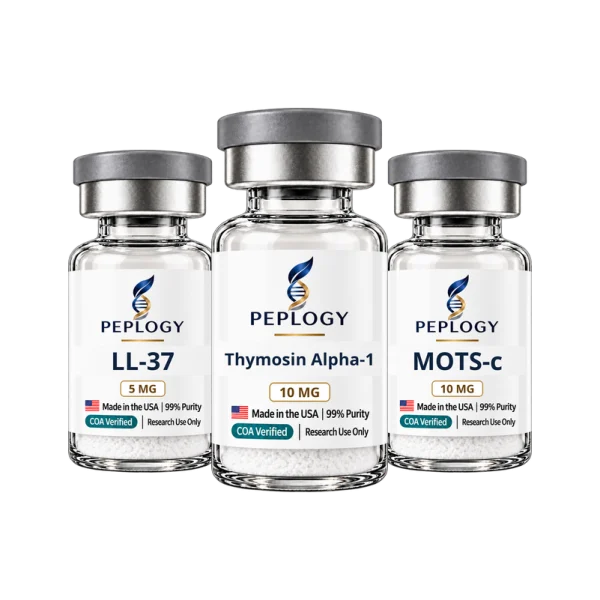 Immune Research Bundle: LL-37 5 mg, Thymosin Alpha-1 10 mg and MOTS-c 10 mg research vials by Peplogy