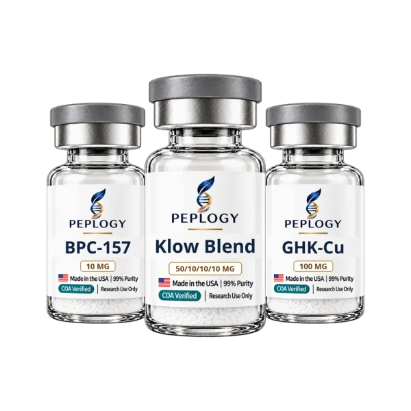 Klow Research Bundle: BPC-157 10 mg, Klow Blend 50/10/10/10 mg and GHK-Cu 100 mg research vials by Peplogy