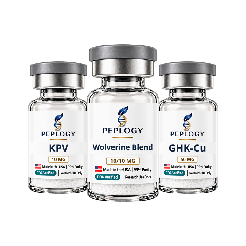 Repair Research Bundle: KPV 10 mg, Wolverine Blend 10/10 mg and GHK-Cu 50 mg research vials by Peplogy