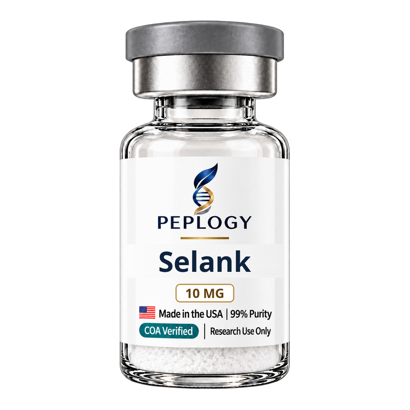 Selank 10 MG research peptide vial by Peplogy