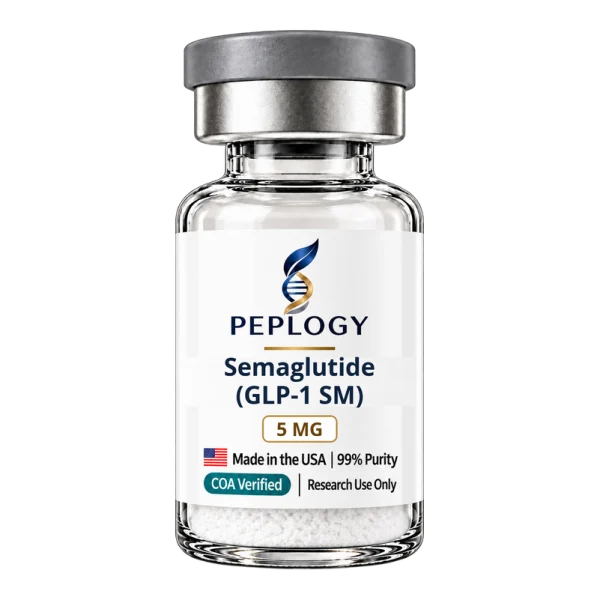 Semaglutide (GLP-1 SM) 5 MG research peptide vial by Peplogy