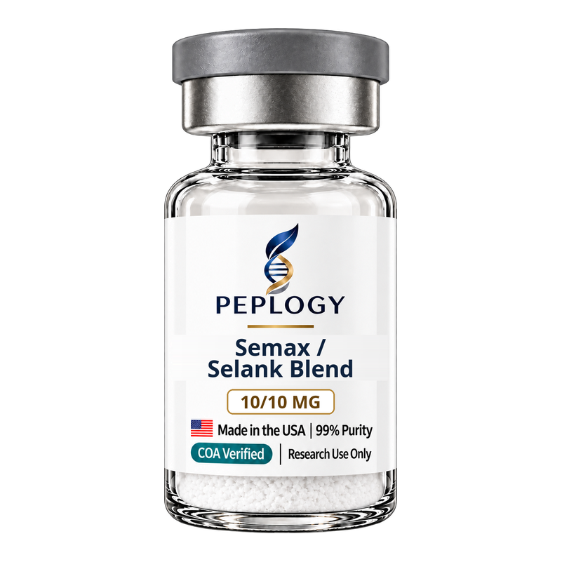Semax / Selank Blend 10/10 MG research peptide vial by Peplogy