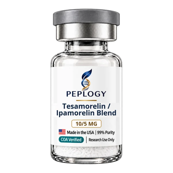 Tesamorelin / Ipamorelin Blend 10/5 MG research peptide vial by Peplogy