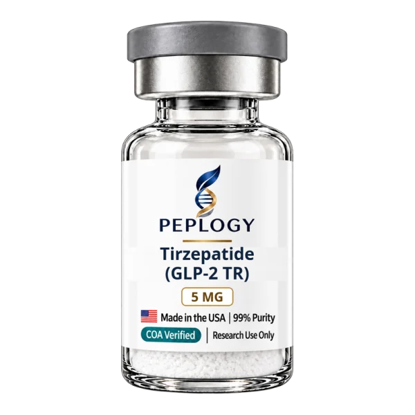 Tirzepatide (GLP-2 TR) 5 MG research peptide vial by Peplogy