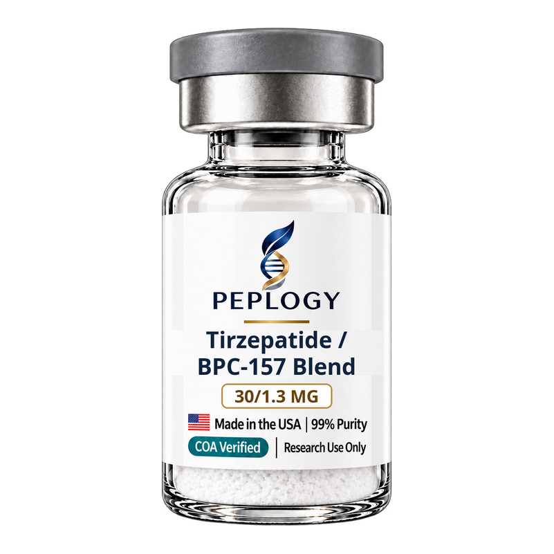 Tirzepatide / BPC-157 Blend 30/1.3 MG research peptide vial by Peplogy